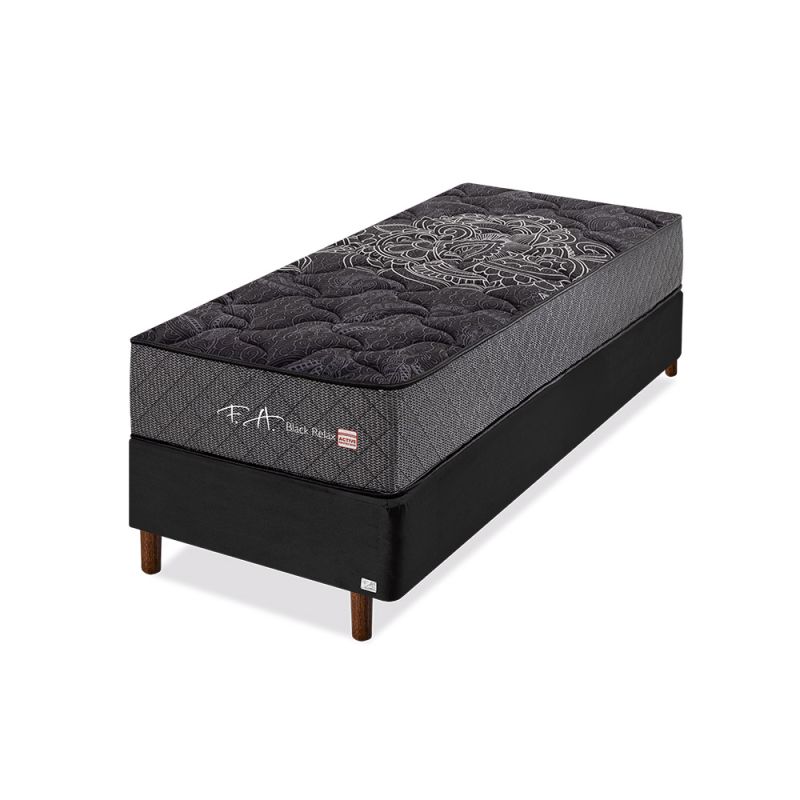 Cama Box Solteiro Molas Ensacadas Em Malha 88x188x59cm - Black Relax