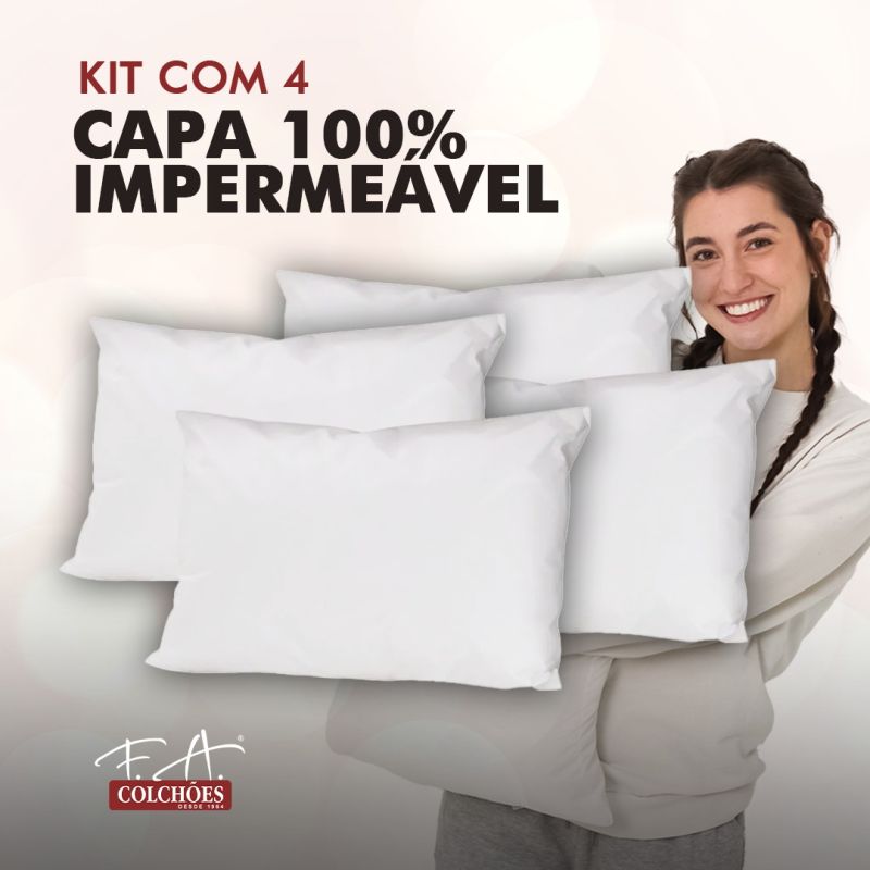 Kit com 4 Capas de Travesseiro 100% Impermeável 50x70