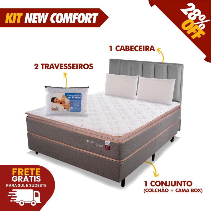 Quarto Completo - 1 Conjunto New Confort 158x198x70 + 1 Cabeceira + 2 Travesseiros