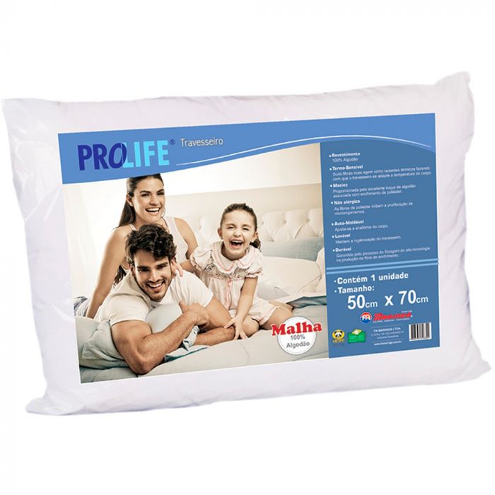 Travesseiro Pro Life Fibras De Poliéster Siliconadas Antialérgico 50x70cm - F.A. Colchões