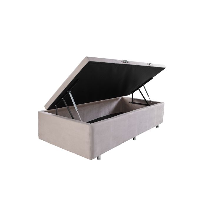 Box com Baú Suede Bege Twin 97x203x44cm
