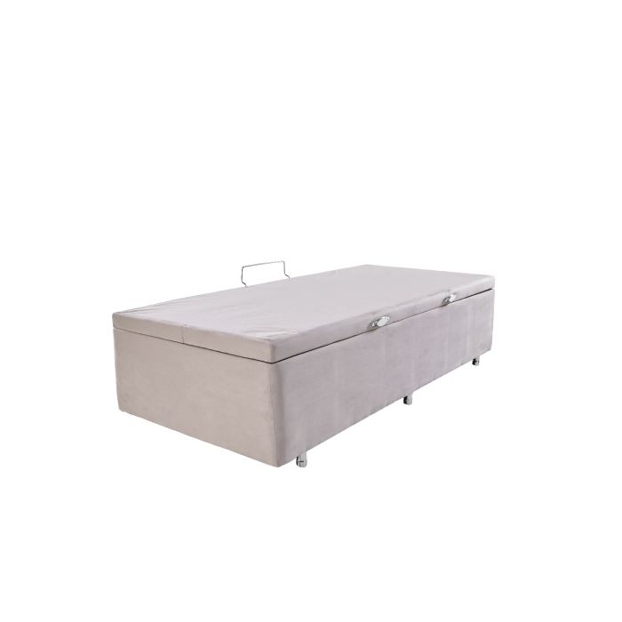 Box com Baú Suede Bege Twin 97x203x44cm