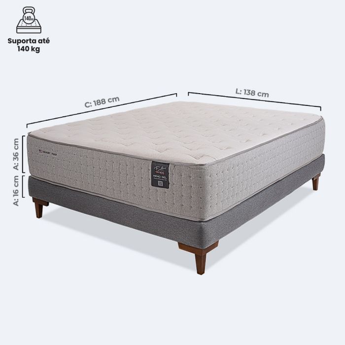 Cama Box Casal Espuma Viscoelástica Molas Ensacadas 138x188x70 - MemoGel 