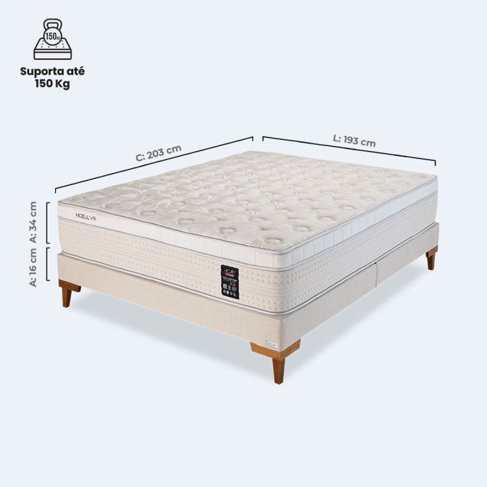 Cama Box King Hcell D40 Molas Ensacadas 193x203x68cm - Eco Cotton