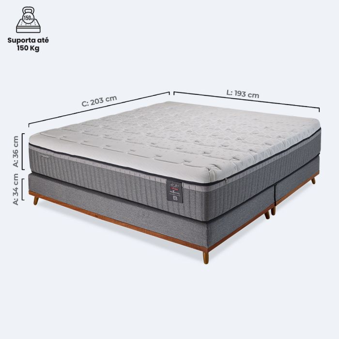 Cama Box King Molas Ensacadas HCell e Viscoelástica 193x203x66cm - Max Recovery