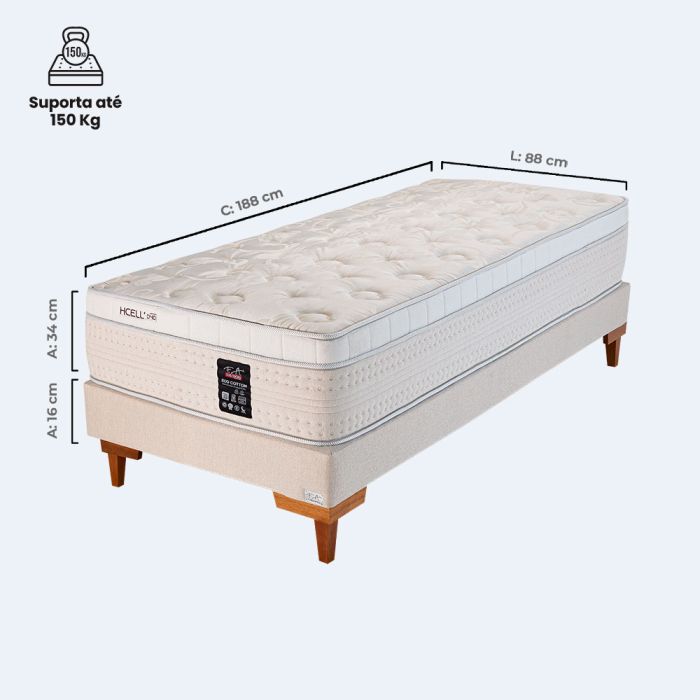 Cama Box Solteiro Hcell D40 Molas Ensacadas 88x188x68cm - Eco Cotton