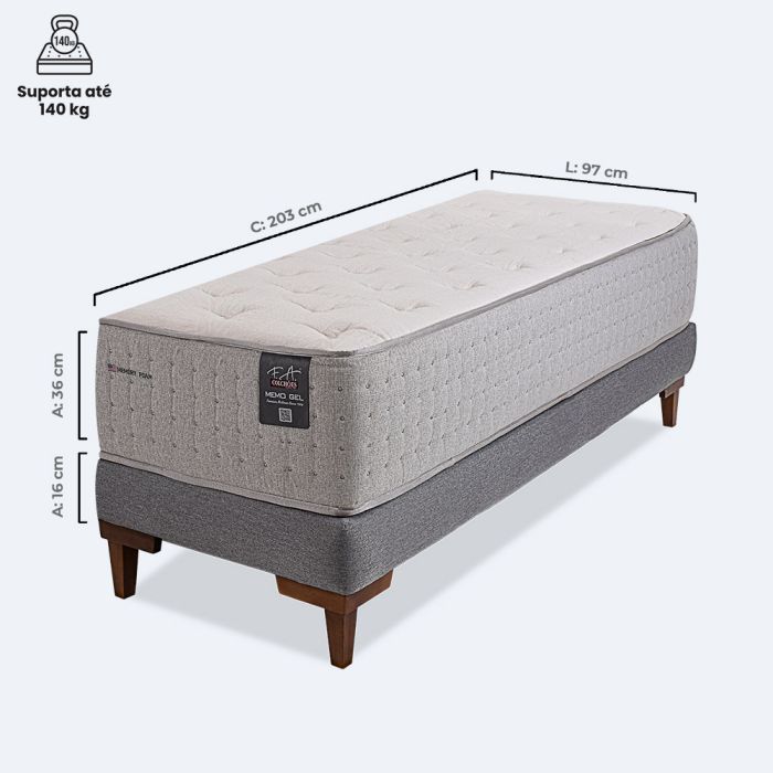 Cama Box Twin Espuma Viscoelástica Molas Ensacadas 97x203x70 - MemoGel 