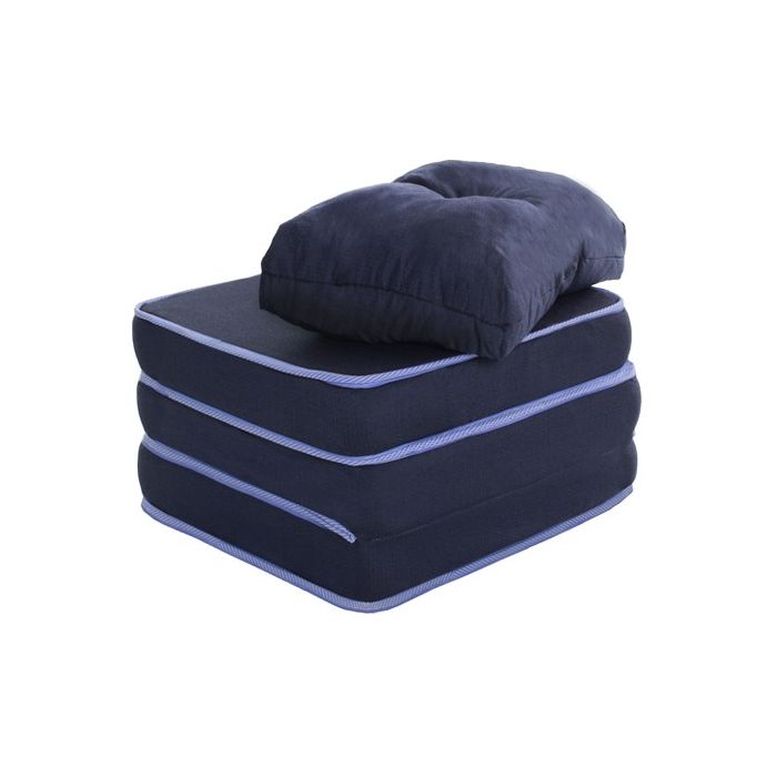 Puff Multiuso 3 em 1 Solteiro Azul com travesseiro 