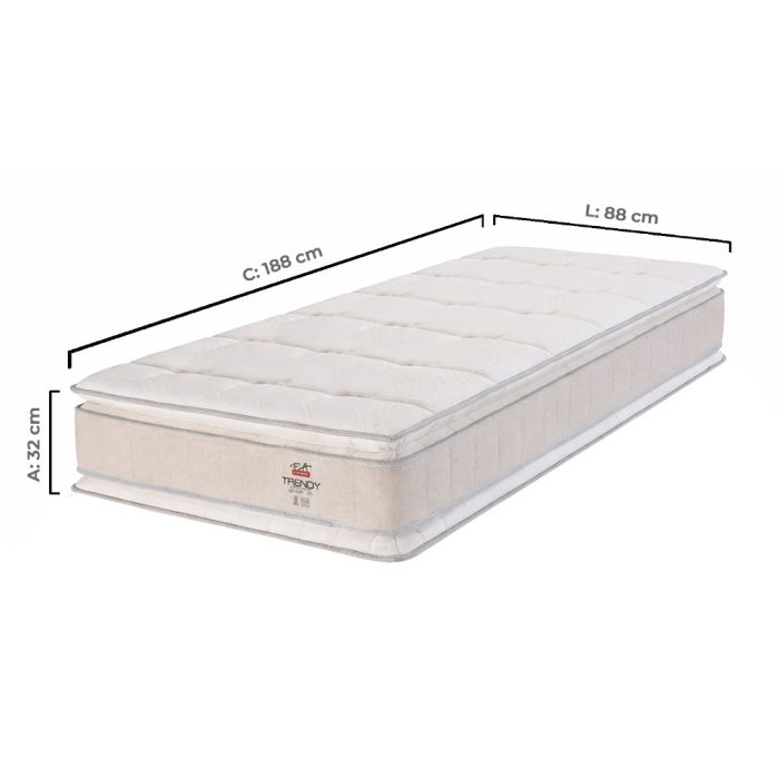 Colchão Solteiro Molas Ensacadas Pillow Top Duplo Viscoelástica e Visco Gel Trendy 88x188cm F.A. Colchões